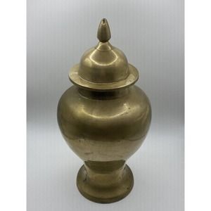 VINTAGE MCM Indian Gold Solid Brass Urn Vase Ginger Jar With Lid